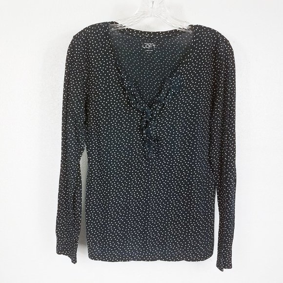 Ann Taylor LOFT Women's V Neck Half Button Mini Ruffle Blouse Shirt Top - Picture 1 of 8